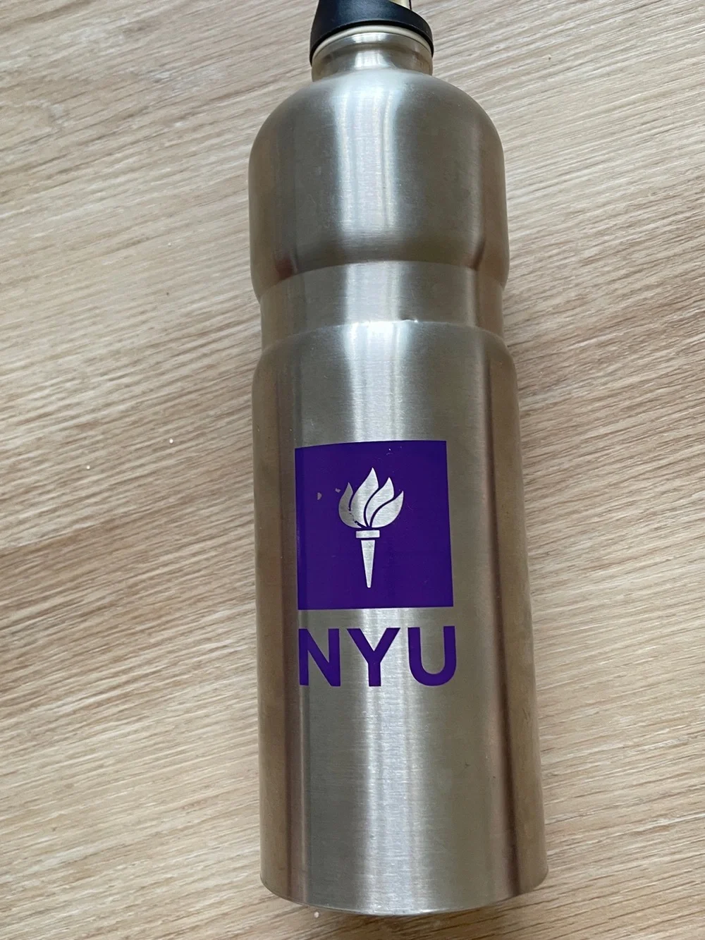 Stainless Steel Silver Water Bottle with Purple Logo